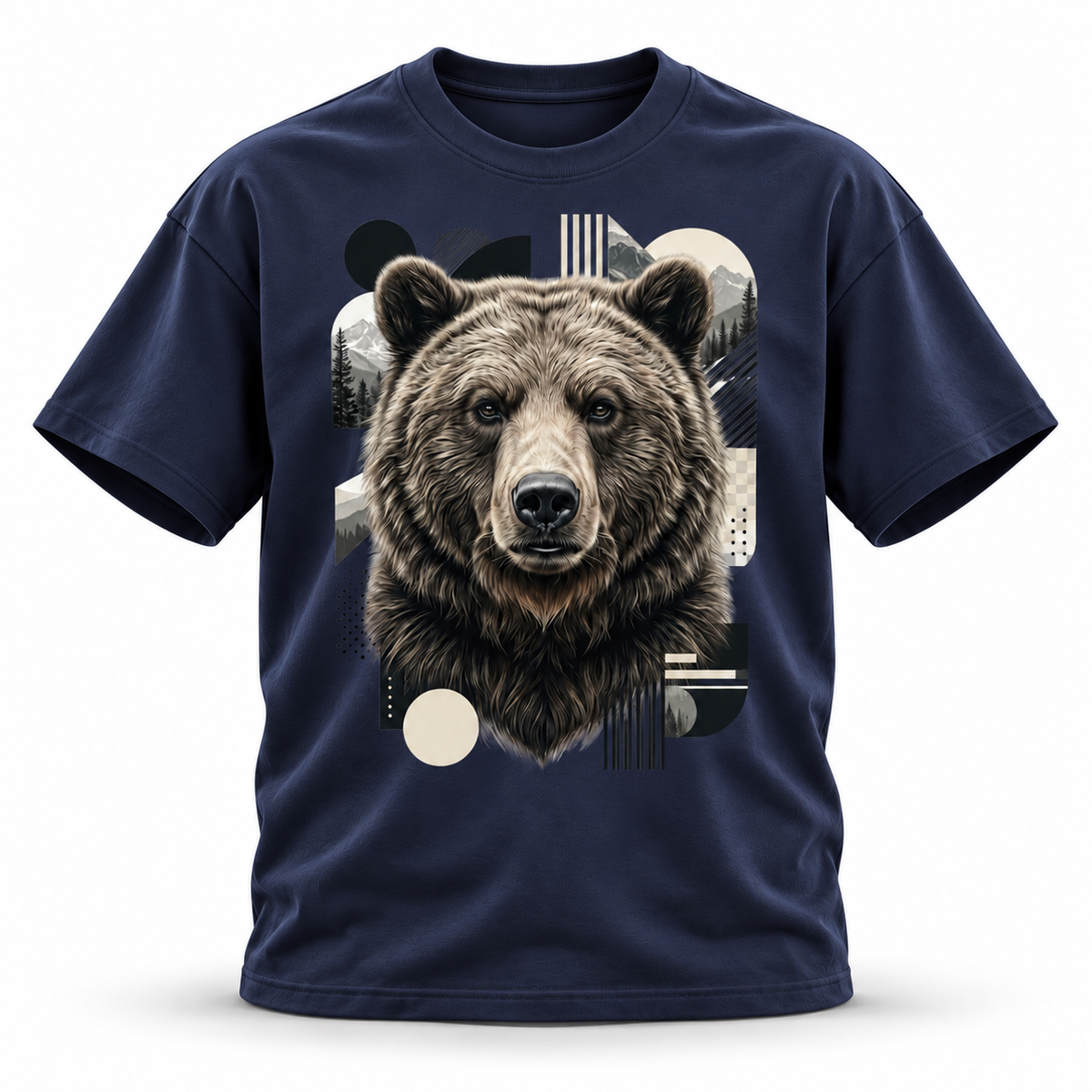 19SEVEN7 Northern Sentinel Navy Blue T-shirt with grizzly artwork, front view