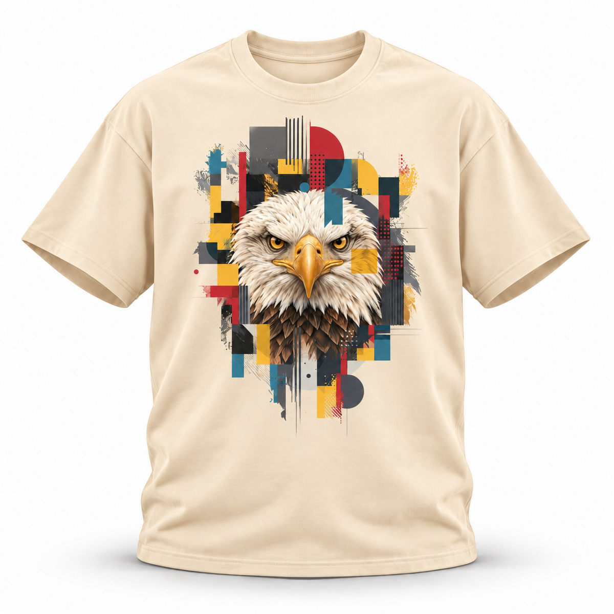 19SEVEN7 — Eagle Mosaic Oversized Tee — Apricot, front; 3D ghost mannequin mockup