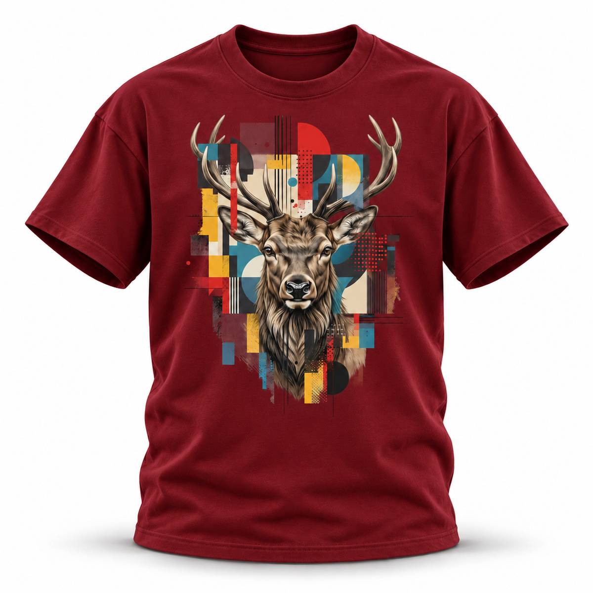 19SEVEN7 — Elk Mosaic Oversized Tee — Wine Red, front; 3D ghost mannequin mockup