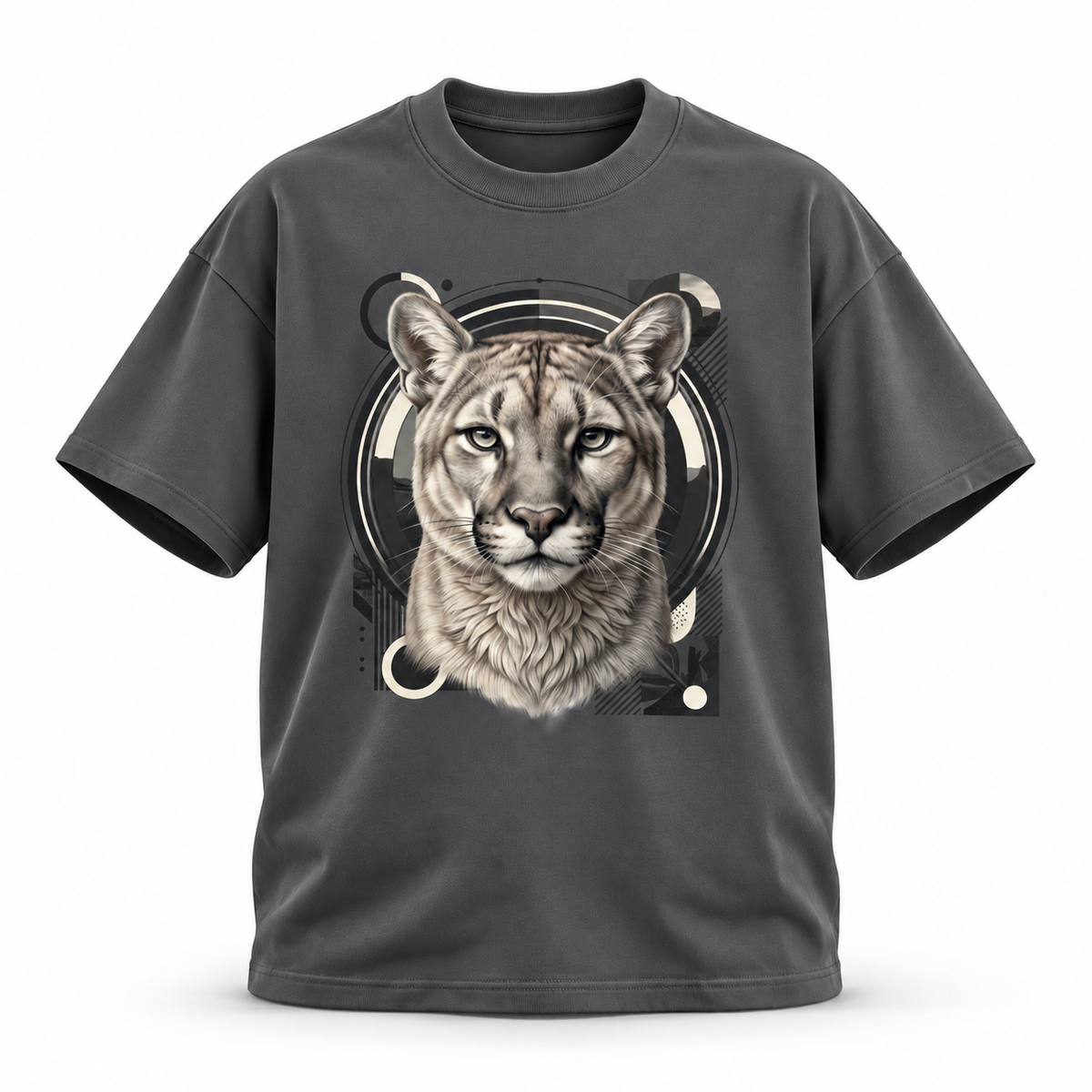 19SEVEN7 Northern Sentinel Dark Gray T-shirt with cougar artwork, front view