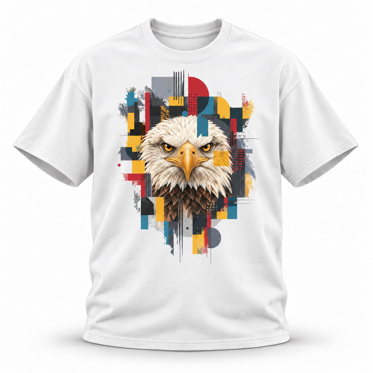 19SEVEN7 — Eagle Mosaic Oversized Tee — White, front; 3D ghost mannequin mockup