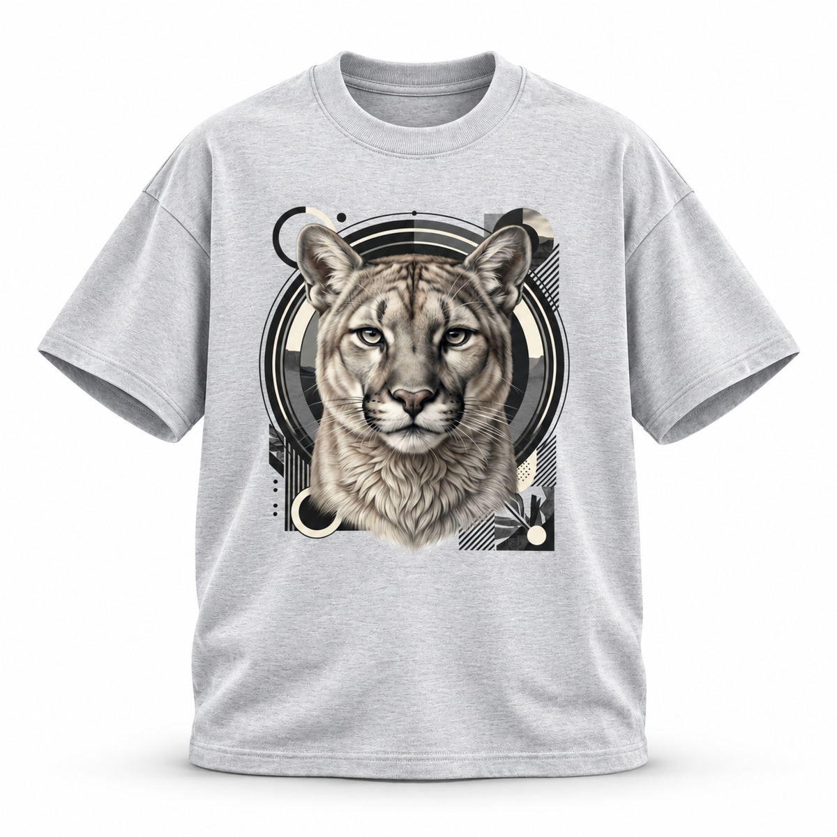 19SEVEN7 Northern Sentinel White Gray T-shirt with cougar artwork, front view