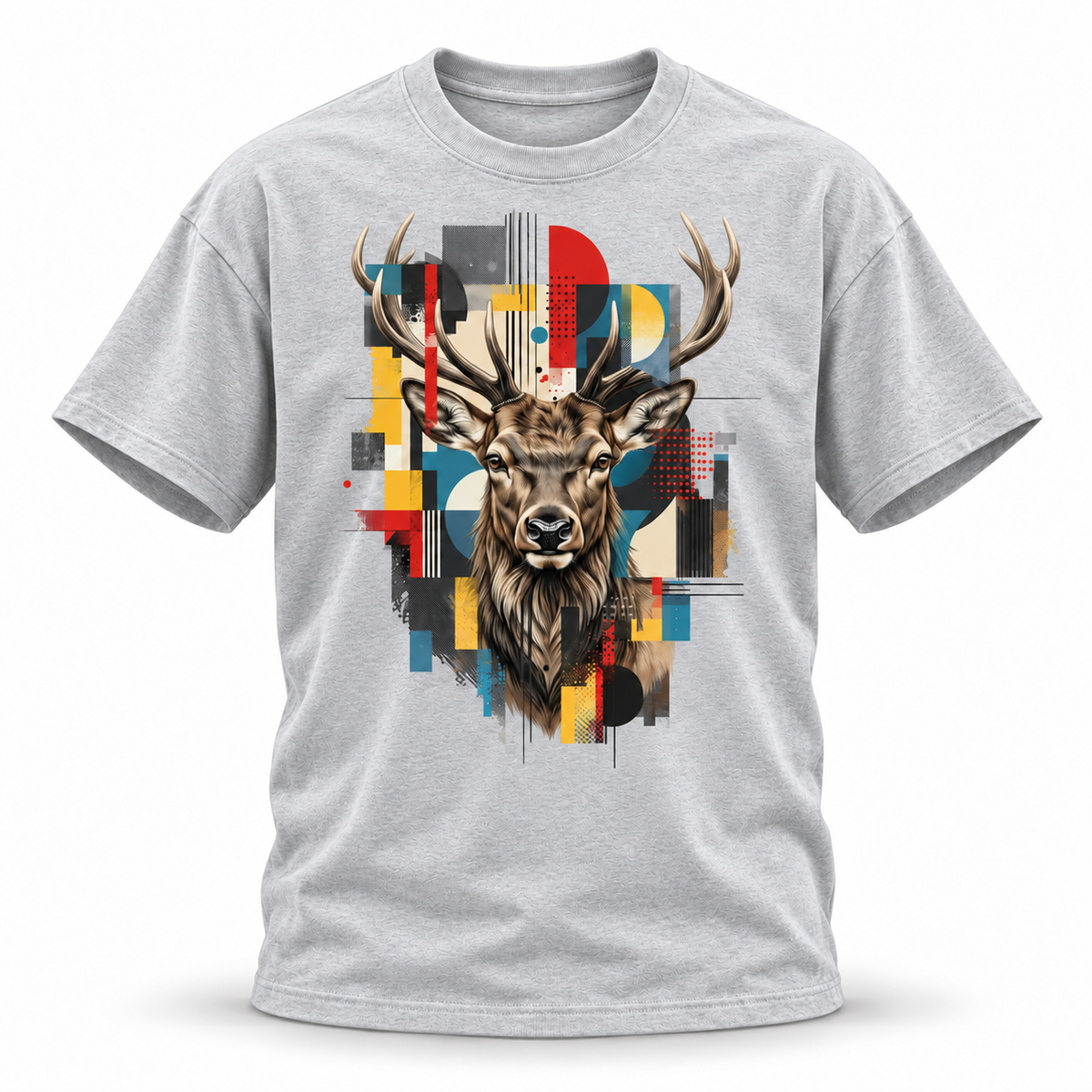 19SEVEN7 — Elk Mosaic Oversized Tee — White Gray, front; 3D ghost mannequin mockup