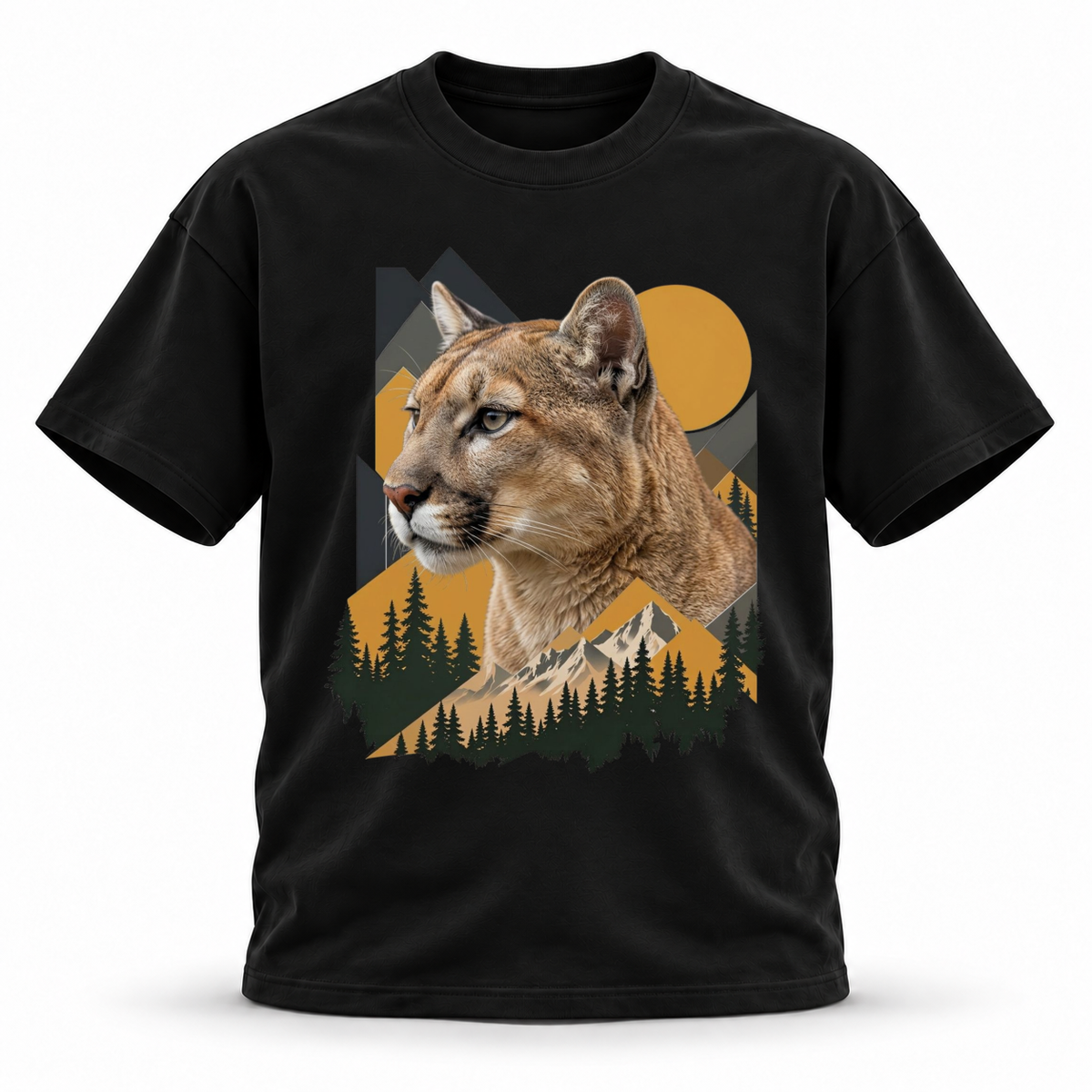 Amber Ridge — Cougar Wildlife Premium Regular Fit Tee — Black, front; 3D ghost mannequin mockup