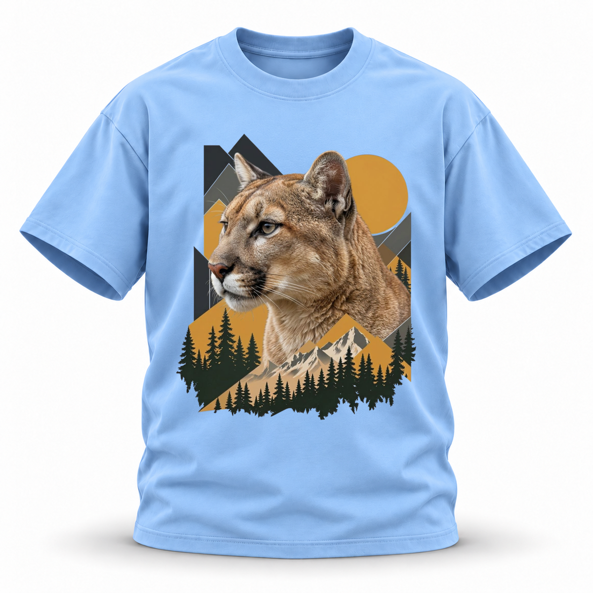 Amber Ridge — Cougar Wildlife Premium Regular Fit Tee — Blue, front; 3D ghost mannequin mockup