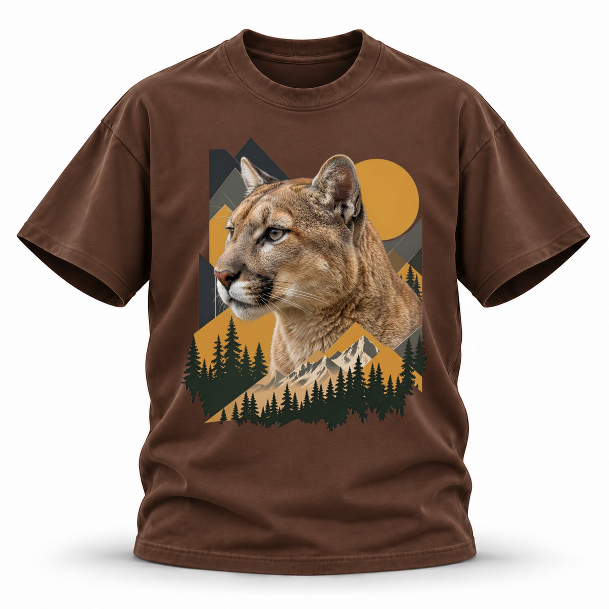 Amber Ridge — Cougar Wildlife Premium Regular Fit Tee — Coffee, front; 3D ghost mannequin mockup