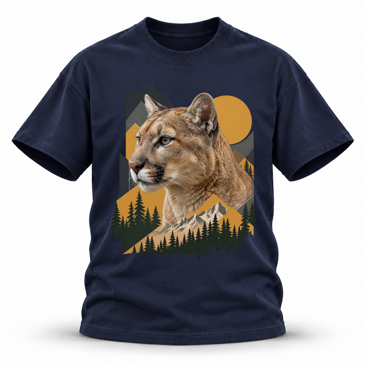 Amber Ridge — Cougar Wildlife Premium Regular Fit Tee — Navy Blue, front; 3D ghost mannequin mockup