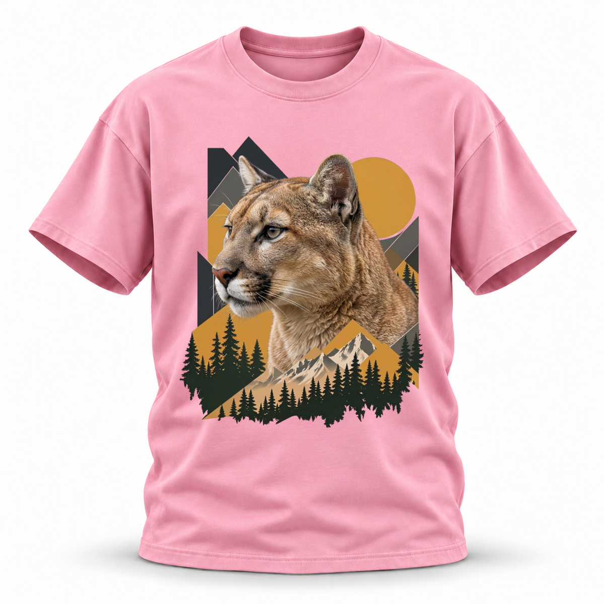 Amber Ridge — Cougar Wildlife Premium Regular Fit Tee — Pink, front; 3D ghost mannequin mockup