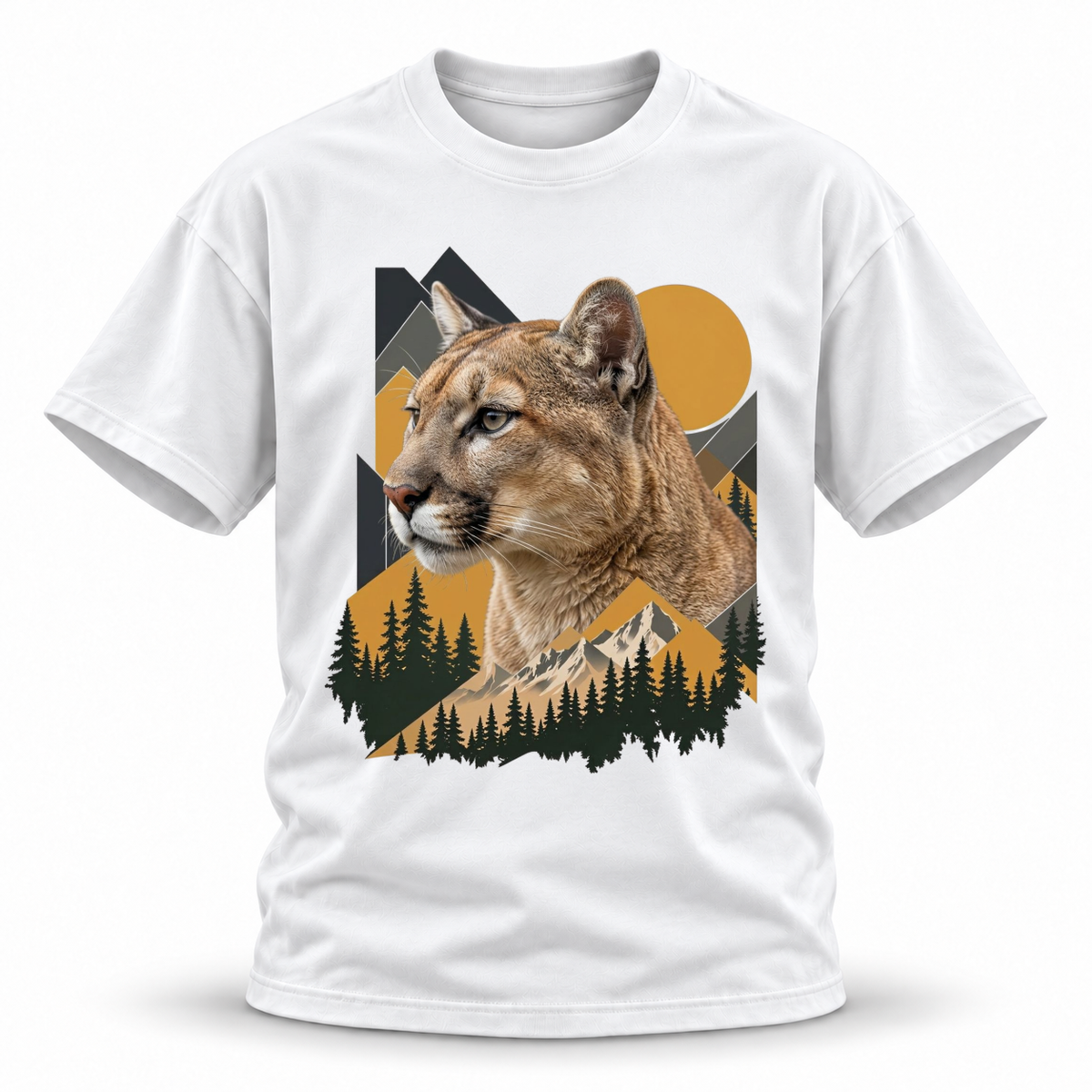 Amber Ridge — Cougar Wildlife Premium Regular Fit Tee — White, front; 3D ghost mannequin mockup