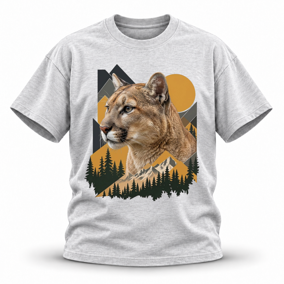 Amber Ridge — Cougar Wildlife Premium Regular Fit Tee — White Gray, front; 3D ghost mannequin mockup