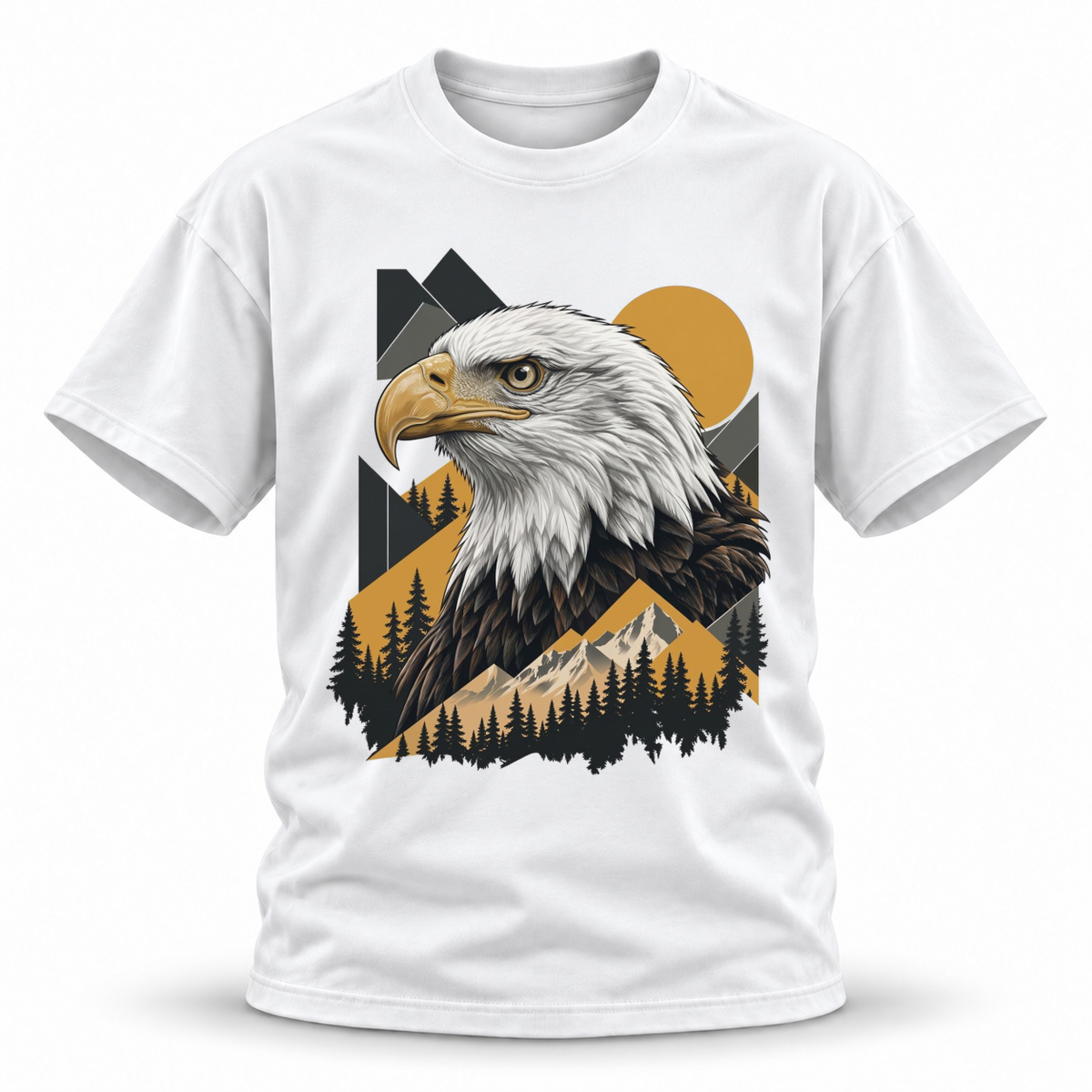 Golden Horizon — Bald Eagle Wildlife Premium Regular Fit Tee — White, front; 3D ghost mannequin mockup