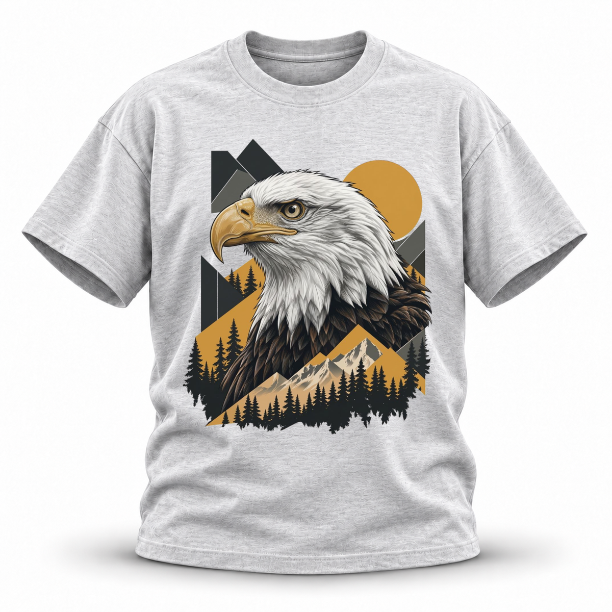 Golden Horizon — Bald Eagle Wildlife Premium Regular Fit Tee — White Gray, front; 3D ghost mannequin mockup