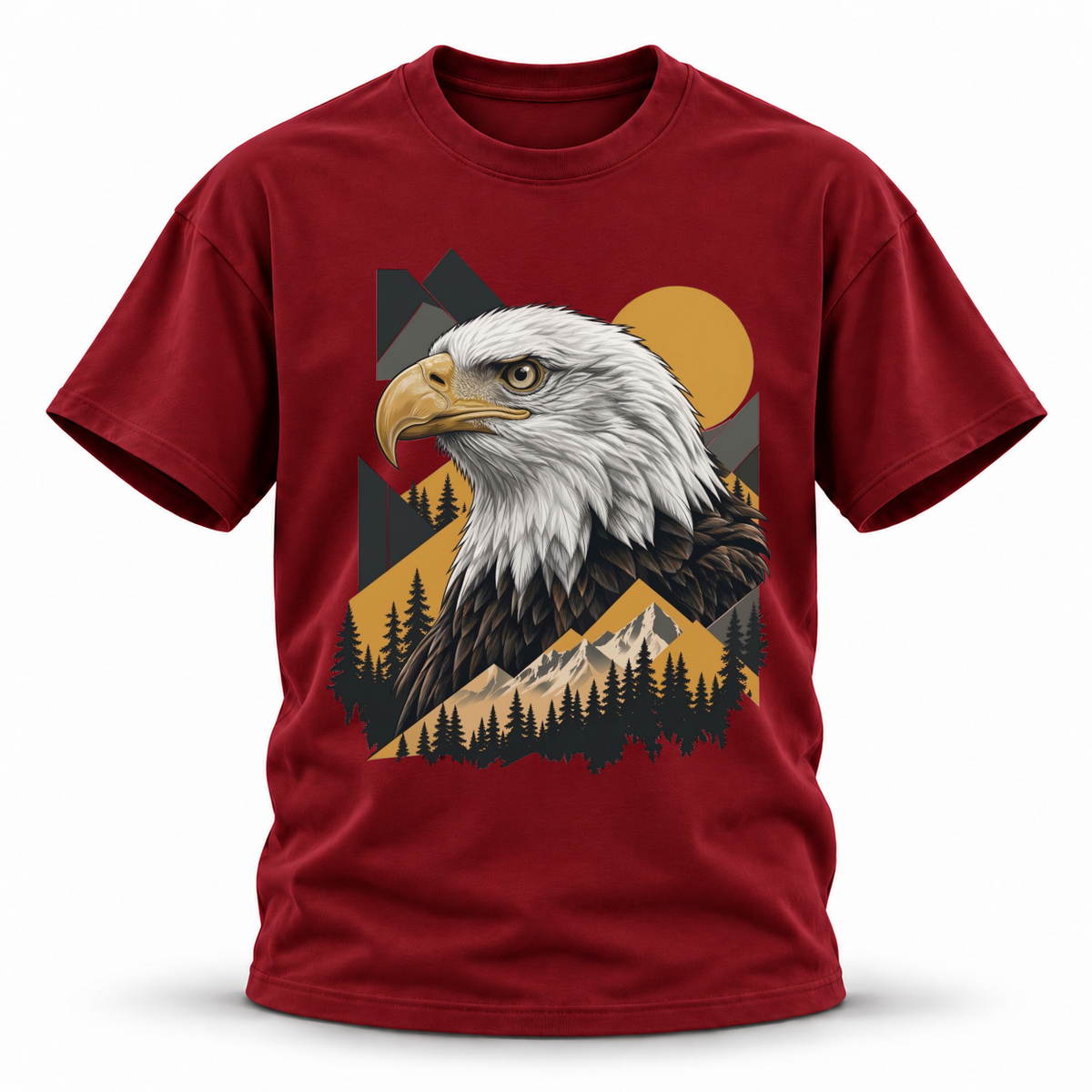 Golden Horizon — Bald Eagle Wildlife Premium Regular Fit Tee — Wine Red, front; 3D ghost mannequin mockup