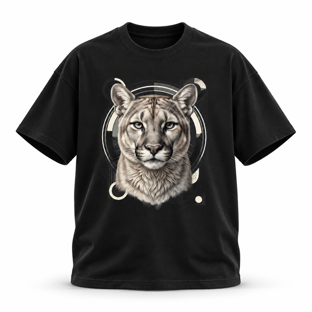 19SEVEN7 Northern Sentinel Black T-shirt with cougar artwork, front view