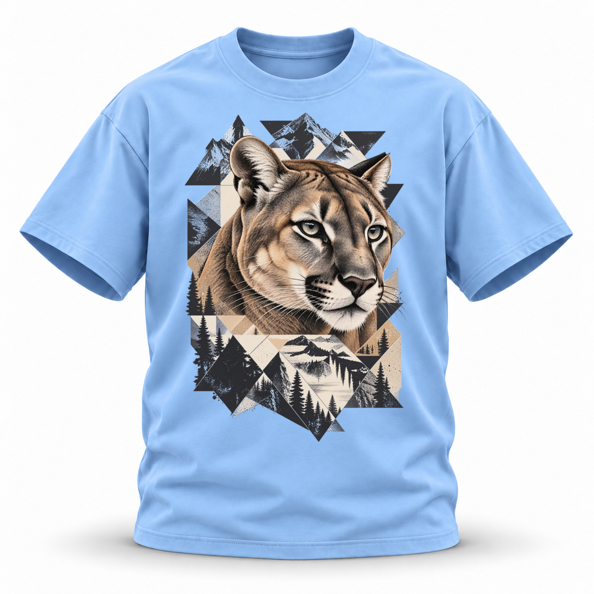 Stone Horizon — Cougar Wildlife Premium Regular Fit Tee — Blue, front; 3D ghost mannequin mockup
