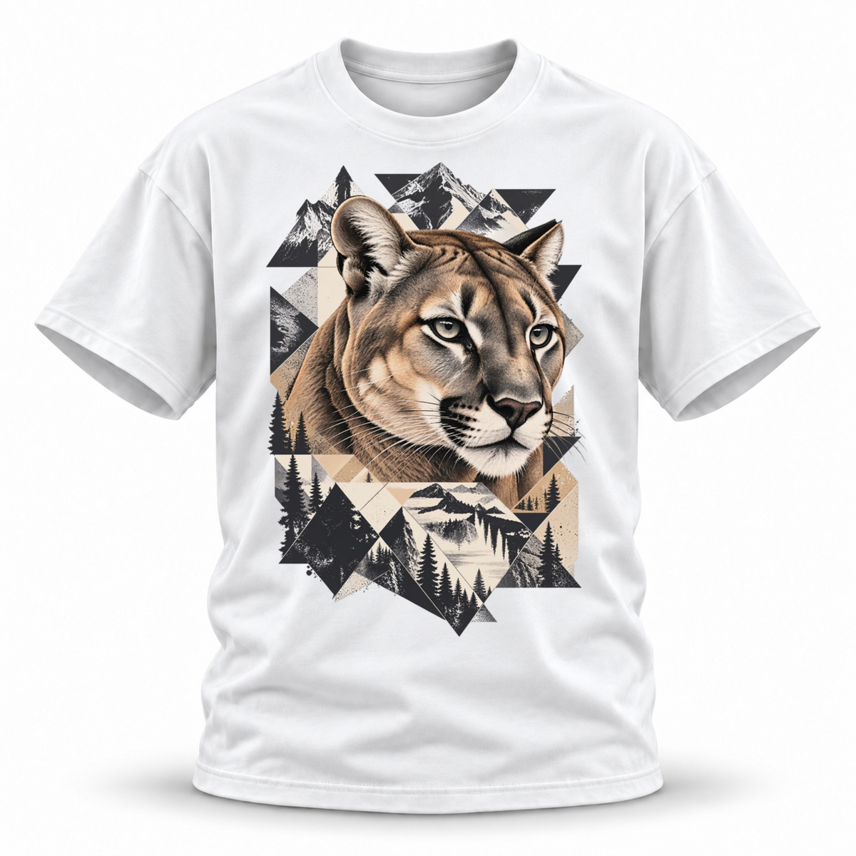 Stone Horizon — Cougar Wildlife Premium Regular Fit Tee — White, front; 3D ghost mannequin mockup