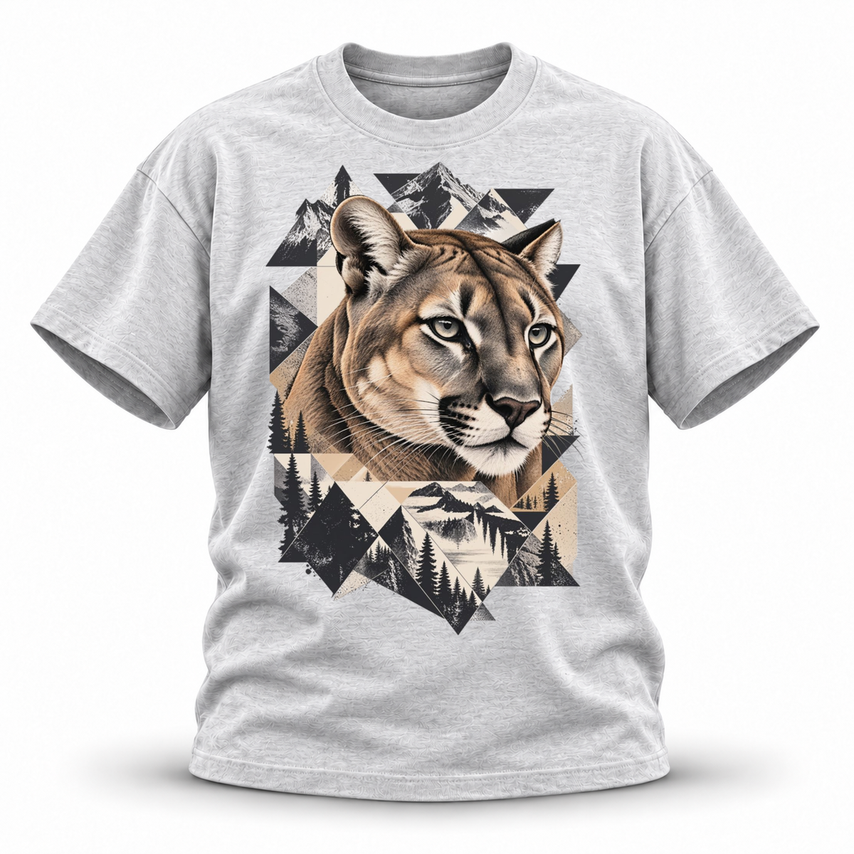 Stone Horizon — Cougar Wildlife Premium Regular Fit Tee — White Gray, front; 3D ghost mannequin mockup