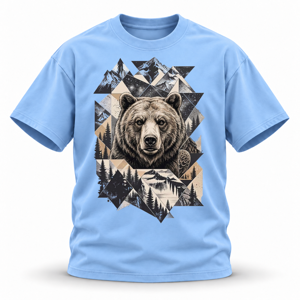 Stone Horizon — Grizzly Wildlife Premium Regular Fit Tee — Blue, front; 3D ghost mannequin mockup