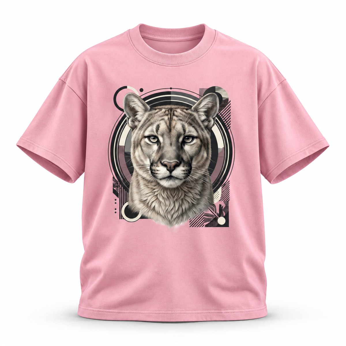 19SEVEN7 Northern Sentinel Pink T-shirt with cougar artwork, front view