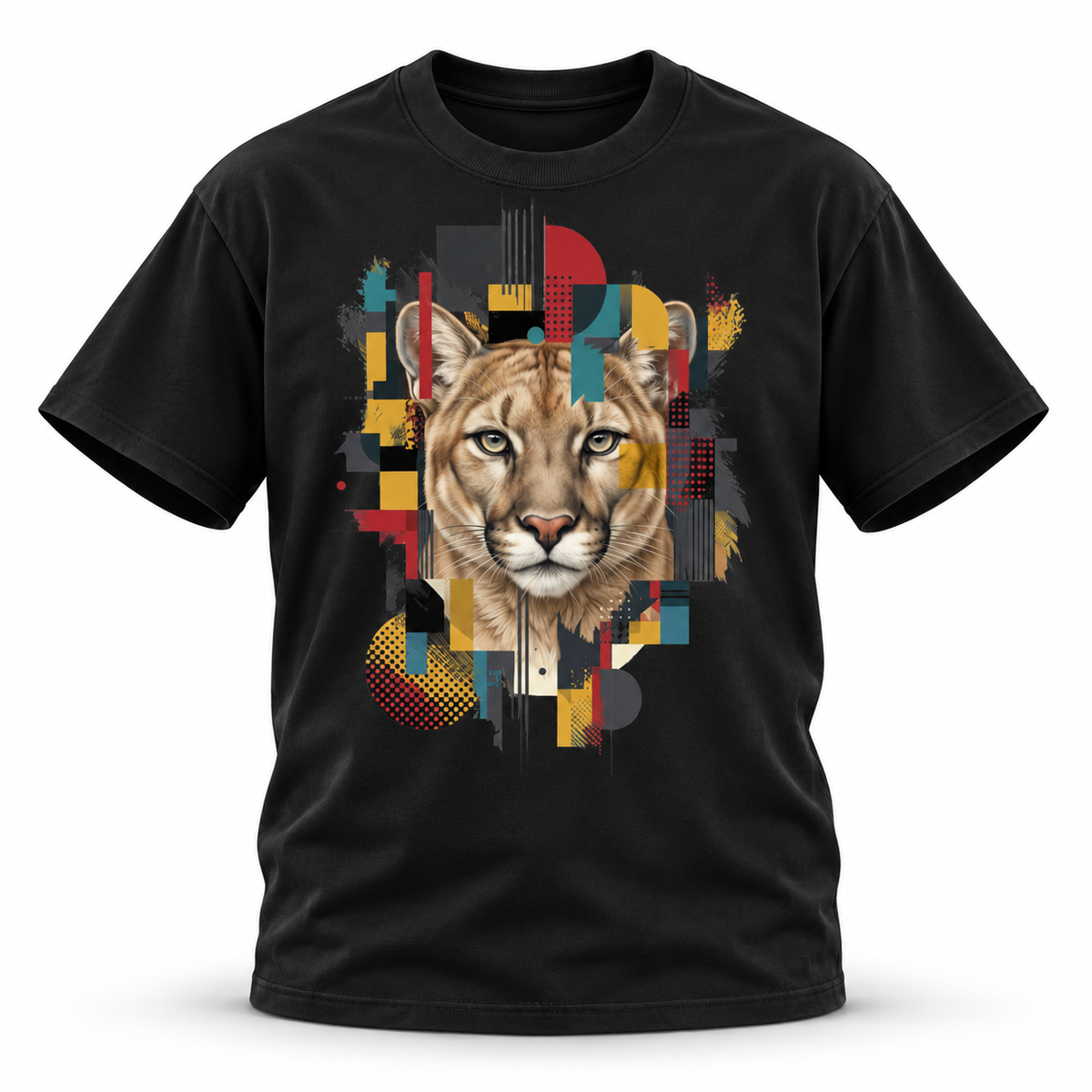19SEVEN7 — Cougar Mosaic Oversized Tee — Black, front; 3D ghost mannequin mockup