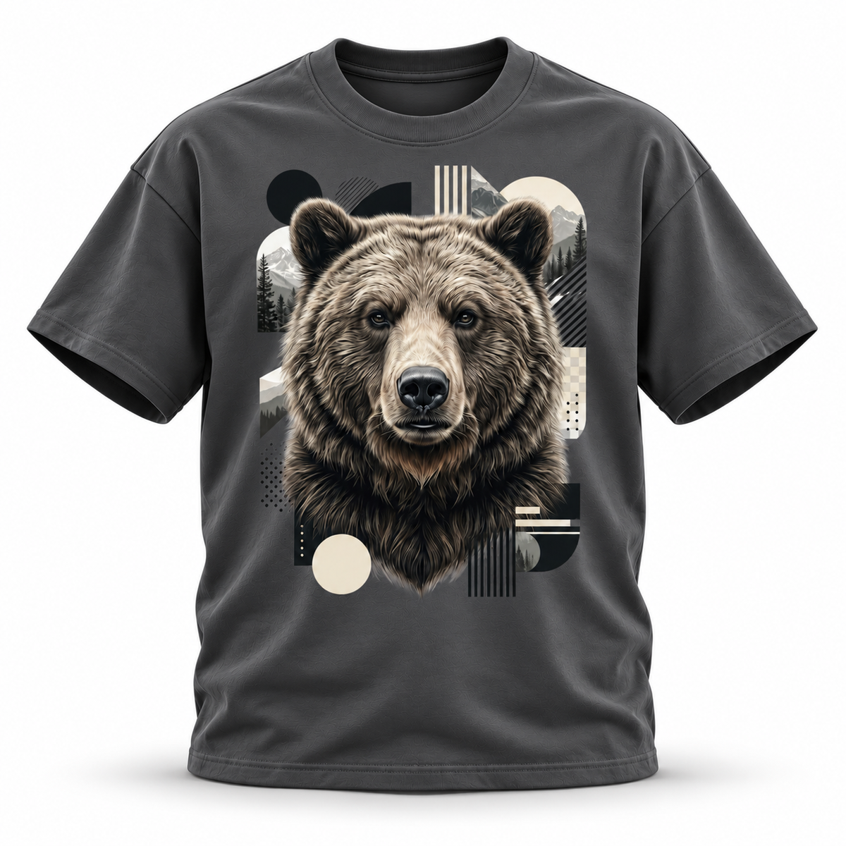 19SEVEN7 Northern Sentinel Dark Gray T-shirt with grizzly artwork, front view