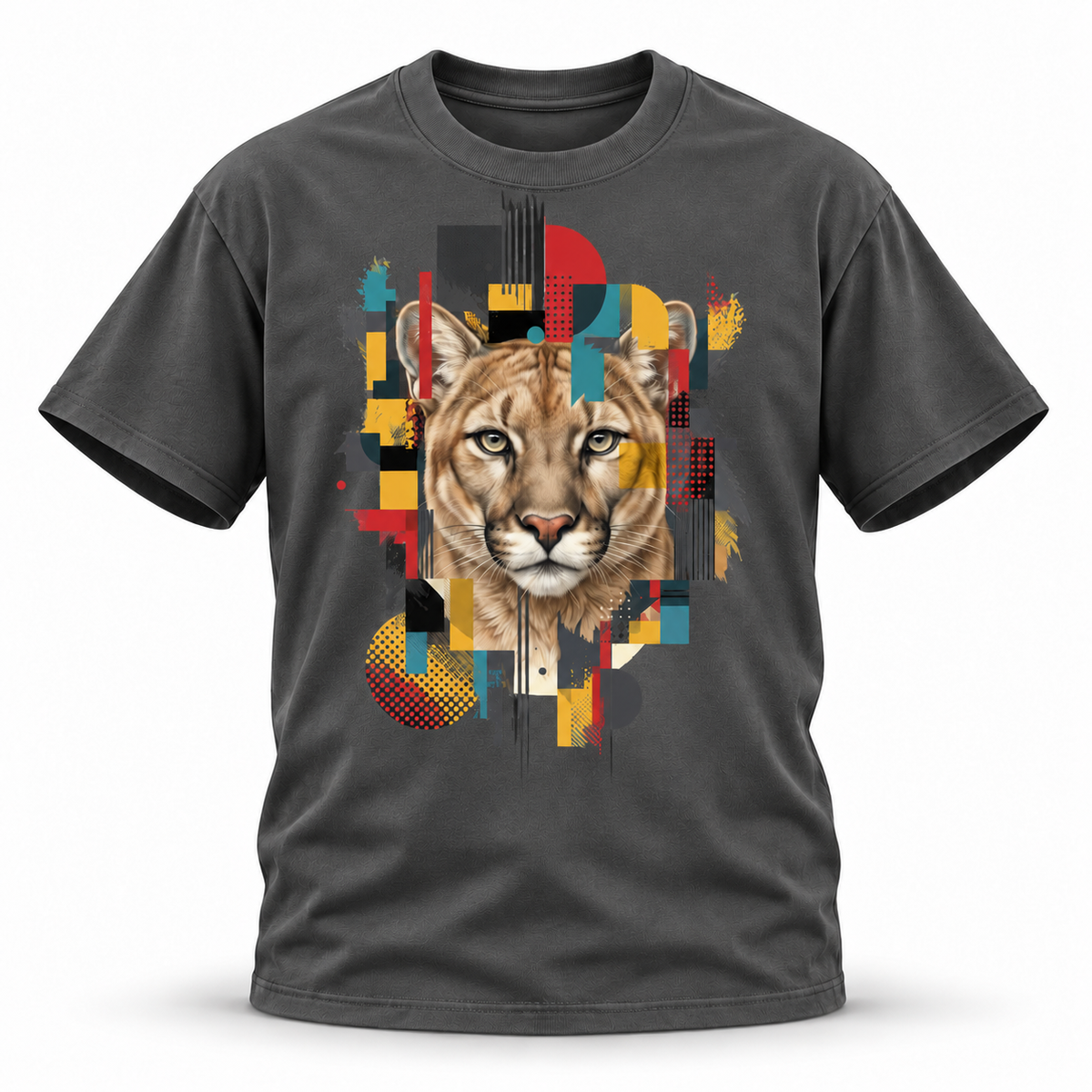 19SEVEN7 — Cougar Mosaic Oversized Tee — Dark Gray, front; 3D ghost mannequin mockup