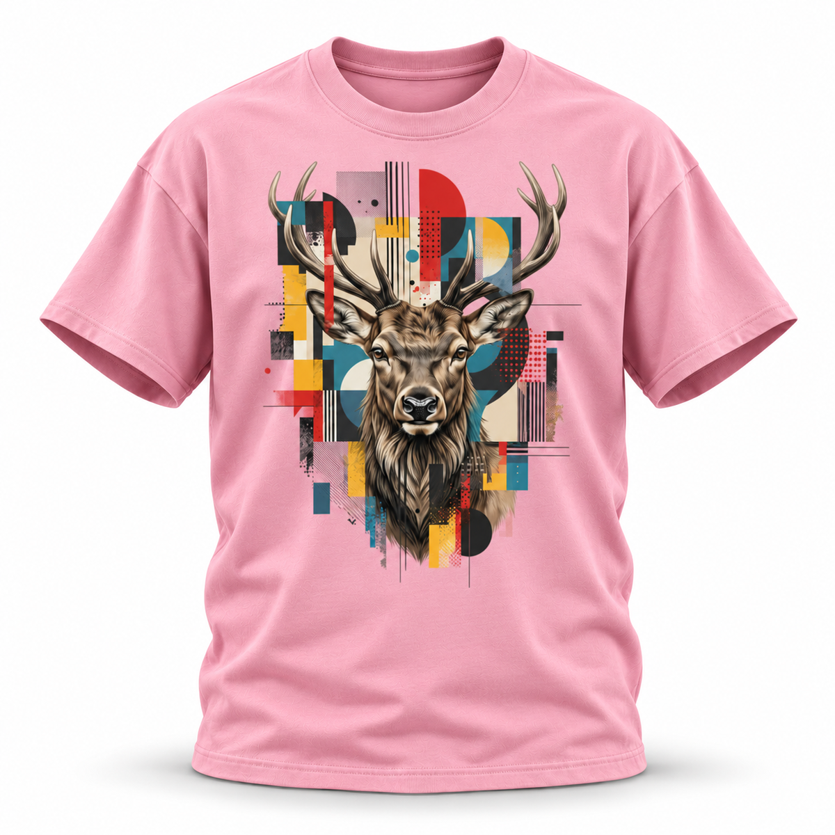 19SEVEN7 — Elk Mosaic Oversized Tee — Pink, front; 3D ghost mannequin mockup