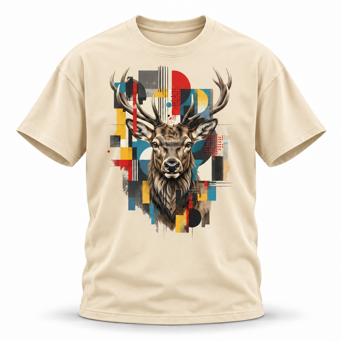 19SEVEN7 — Elk Mosaic Oversized Tee — Apricot, front; 3D ghost mannequin mockup