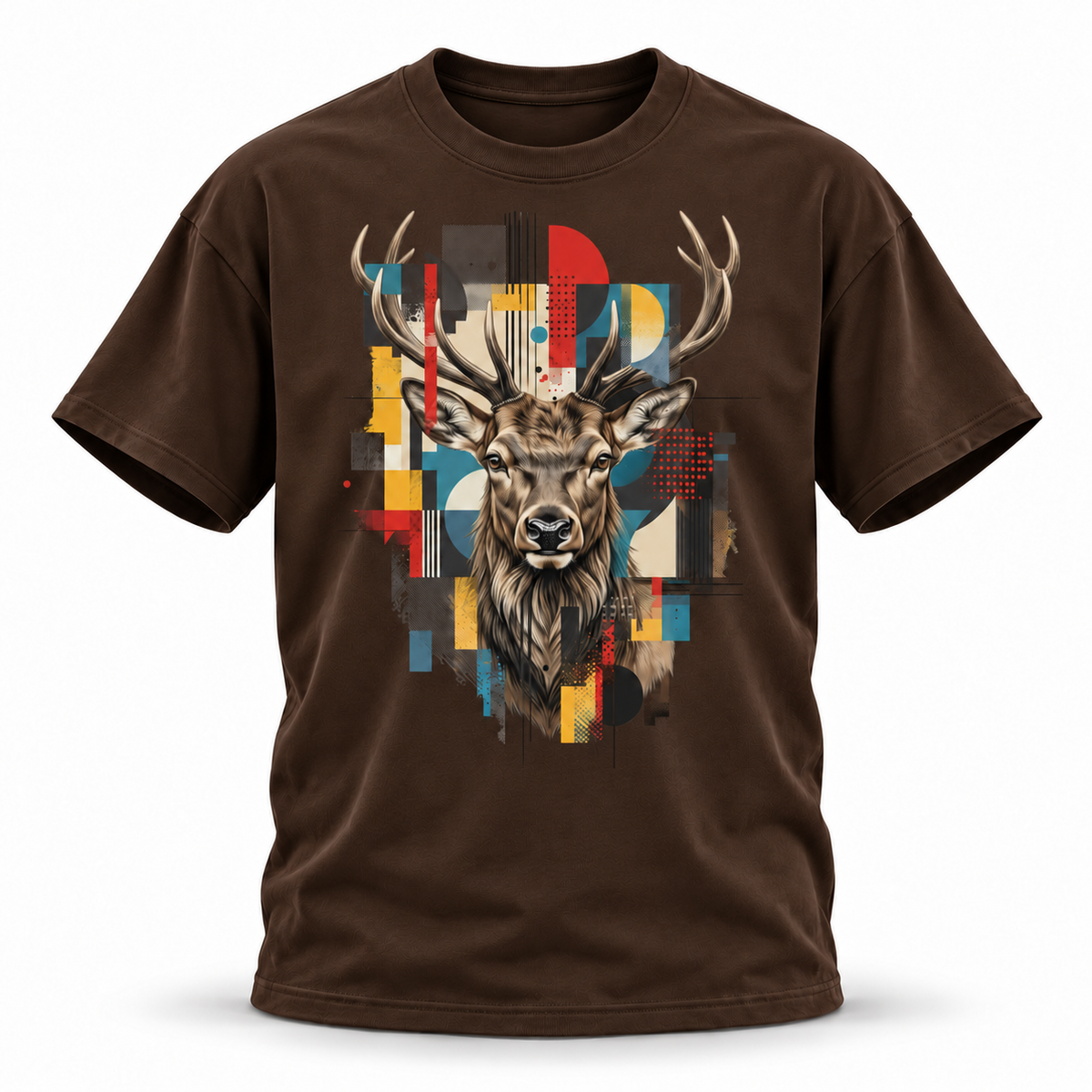 19SEVEN7 — Elk Mosaic Oversized Tee — Coffee, front; 3D ghost mannequin mockup