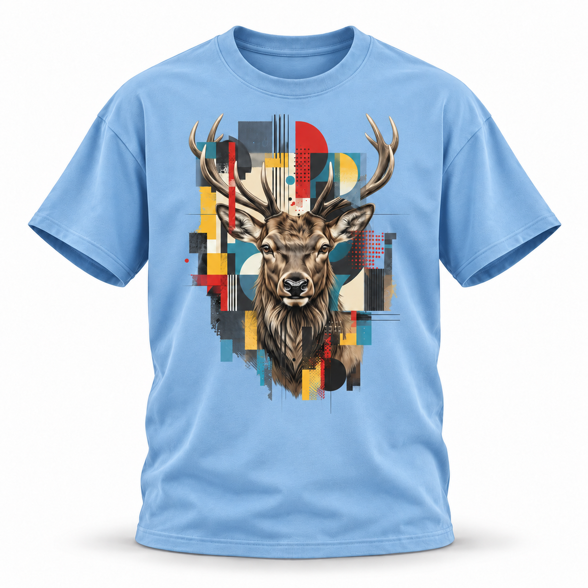 19SEVEN7 — Elk Mosaic Oversized Tee — Blue, front; 3D ghost mannequin mockup