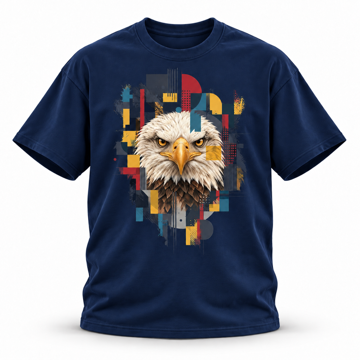 19SEVEN7 — Eagle Mosaic Oversized Tee — Navy Blue, front; 3D ghost mannequin mockup