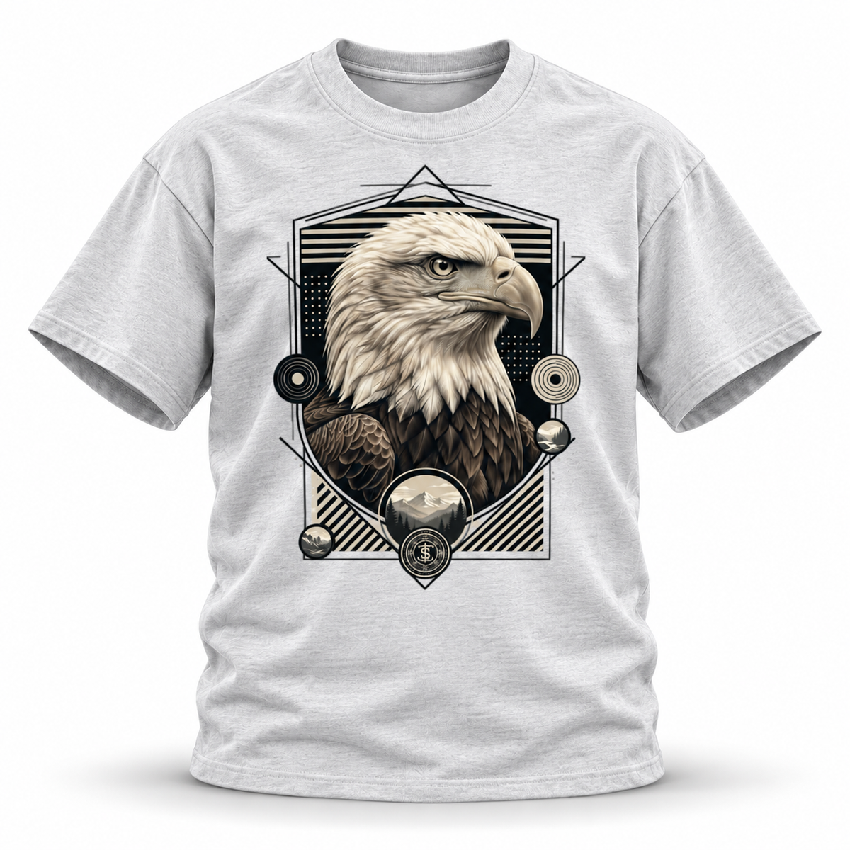 Above the Range — Bald Eagle Geometric Wildlife Heavyweight Oversized Tee — White Gray, front; 3D ghost mannequin mockup