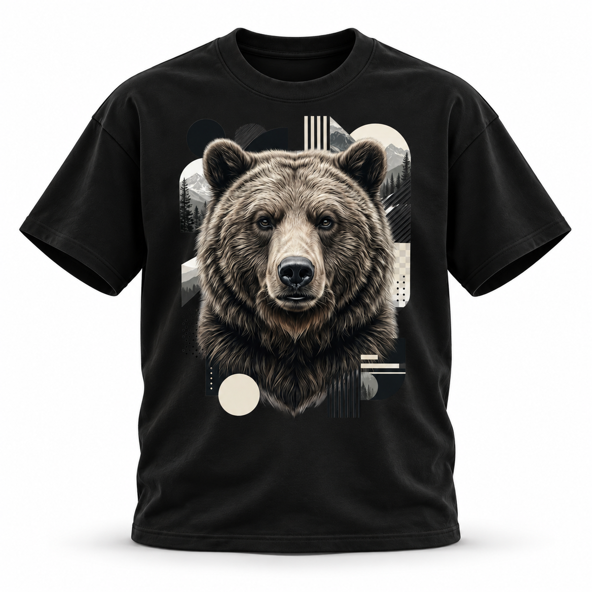 19SEVEN7 Northern Sentinel Black T-shirt with grizzly artwork, front view