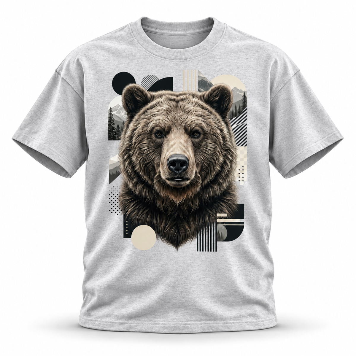 19SEVEN7 Northern Sentinel White Gray T-shirt with grizzly artwork, front view
