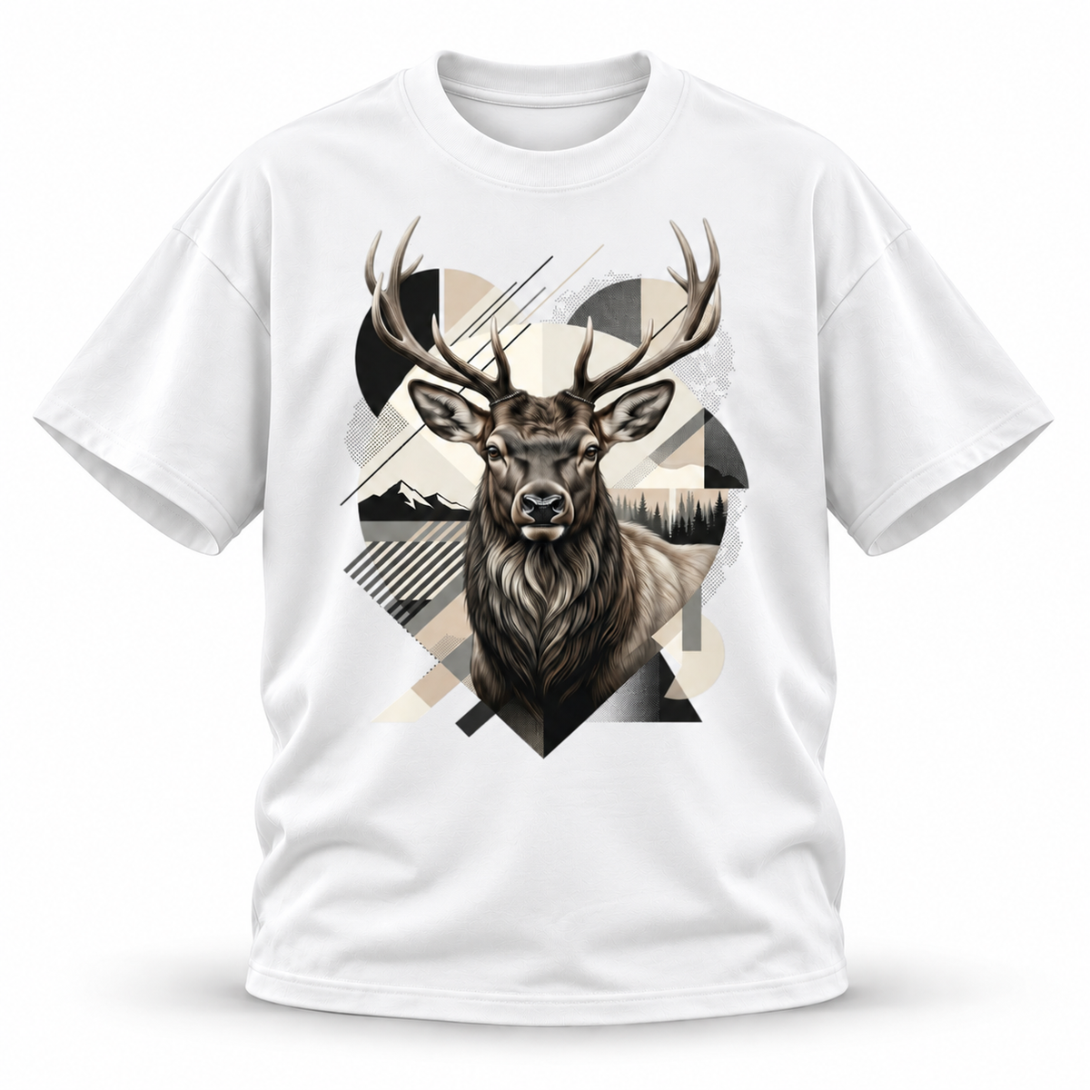 19SEVEN7 Northern Sentinel White T-shirt with elk artwork, front view