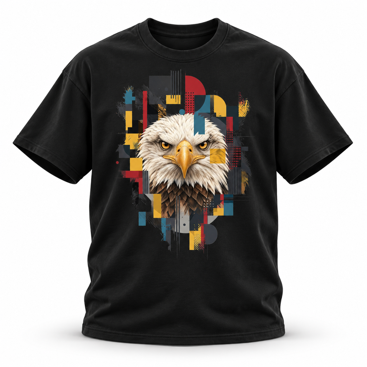 19SEVEN7 — Eagle Mosaic Oversized Tee — Black, front; 3D ghost mannequin mockup