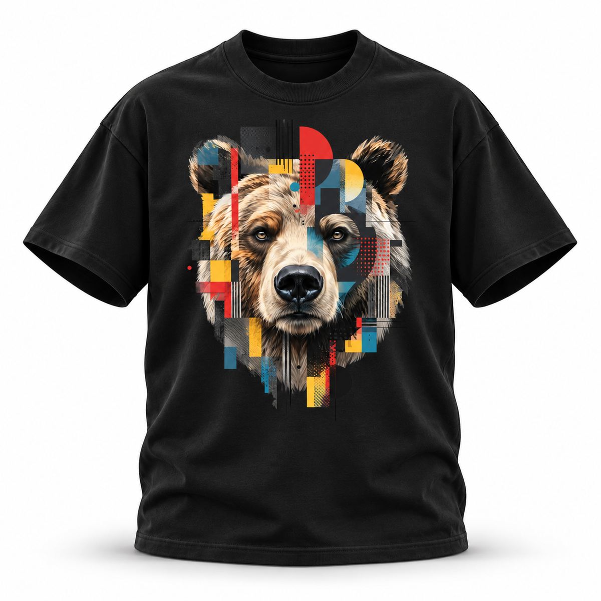 19SEVEN7 — Grizzly Mosaic Oversized Tee — Black, front; 3D ghost mannequin mockup