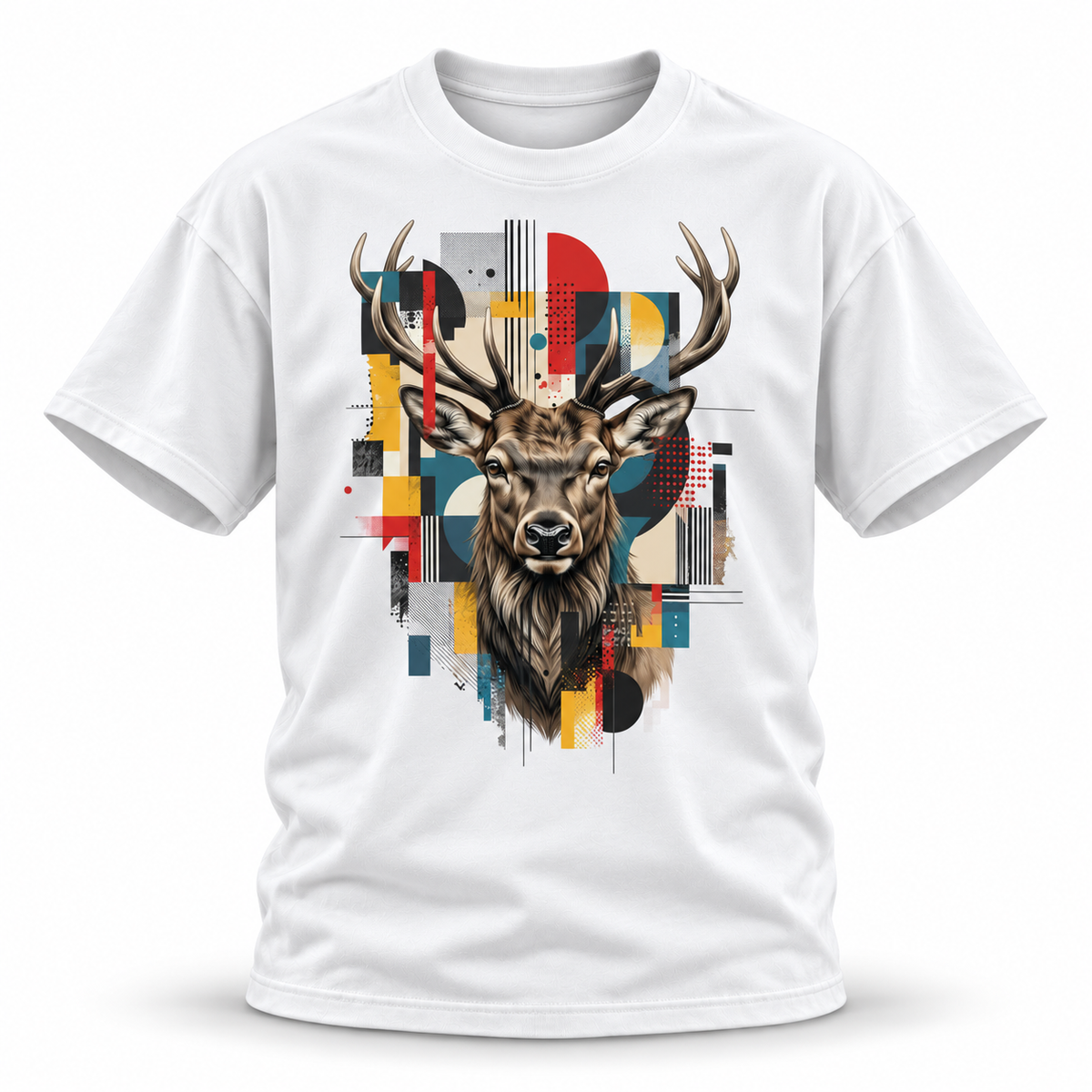 19SEVEN7 — Elk Mosaic Oversized Tee — White, front; 3D ghost mannequin mockup