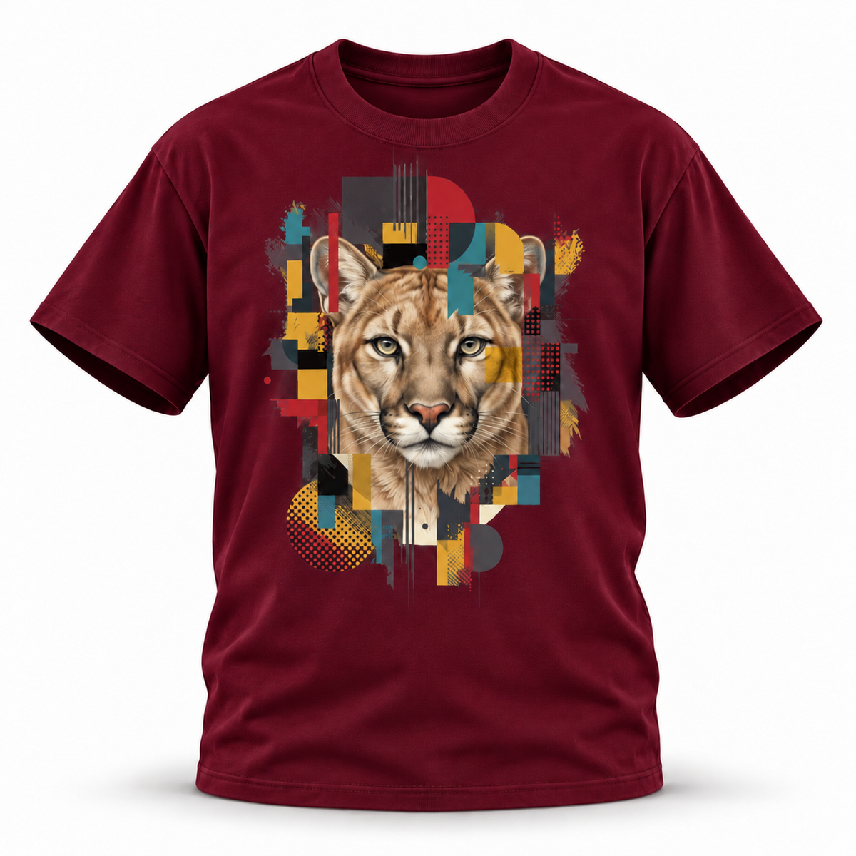 19SEVEN7 — Cougar Mosaic Oversized Tee — Wine Red, front; 3D ghost mannequin mockup