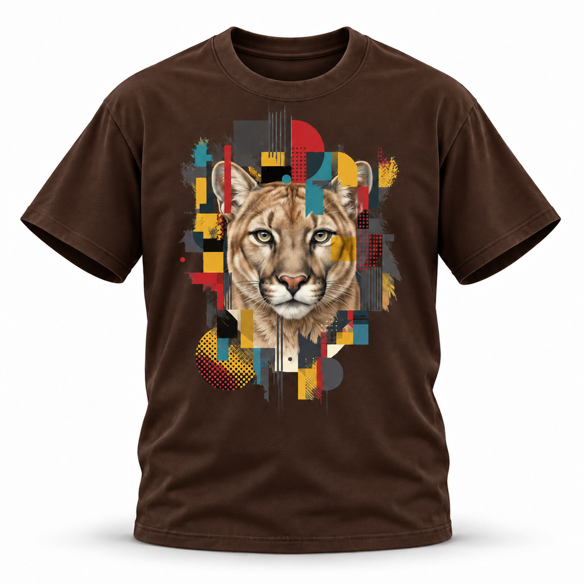 19SEVEN7 — Cougar Mosaic Oversized Tee — Coffee, front; 3D ghost mannequin mockup