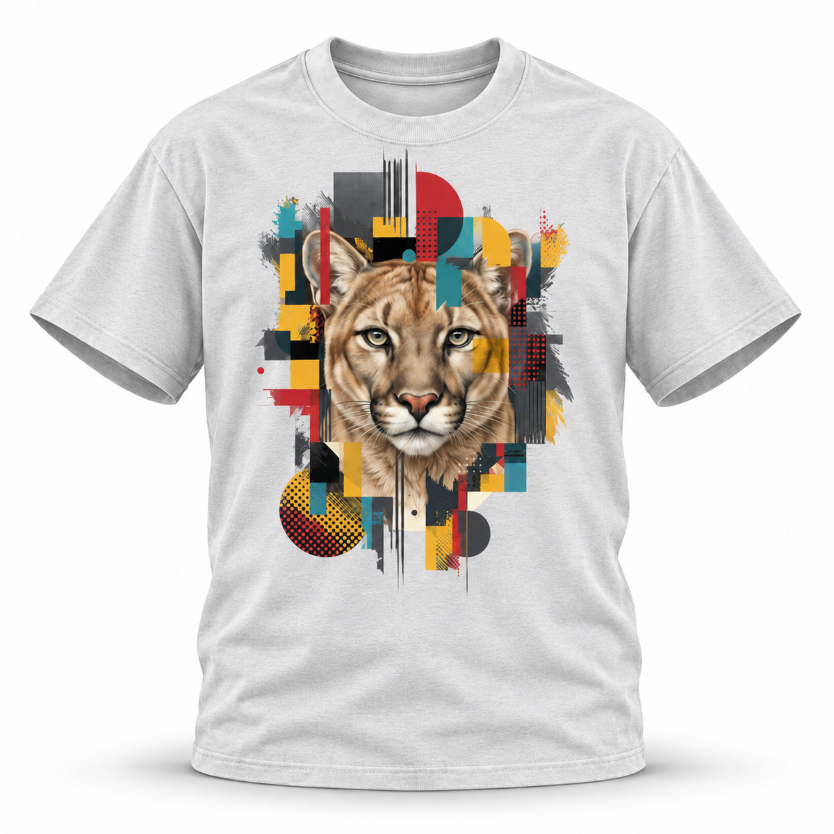 19SEVEN7 — Cougar Mosaic Oversized Tee — White Gray, front; 3D ghost mannequin mockup