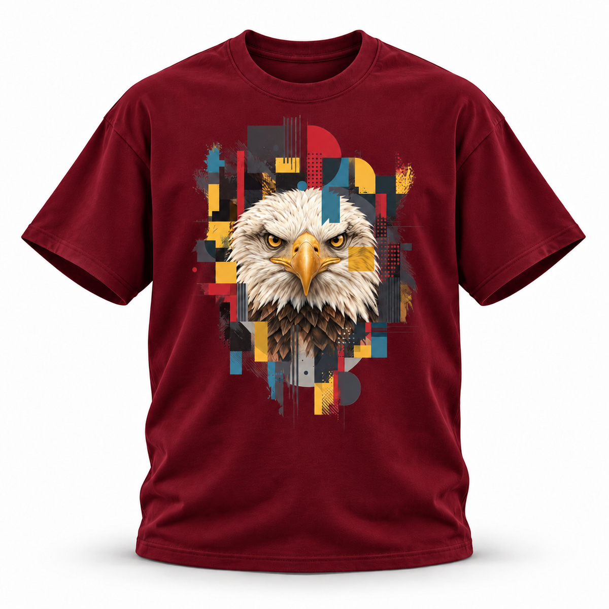 19SEVEN7 — Eagle Mosaic Oversized Tee — Wine Red, front; 3D ghost mannequin mockup