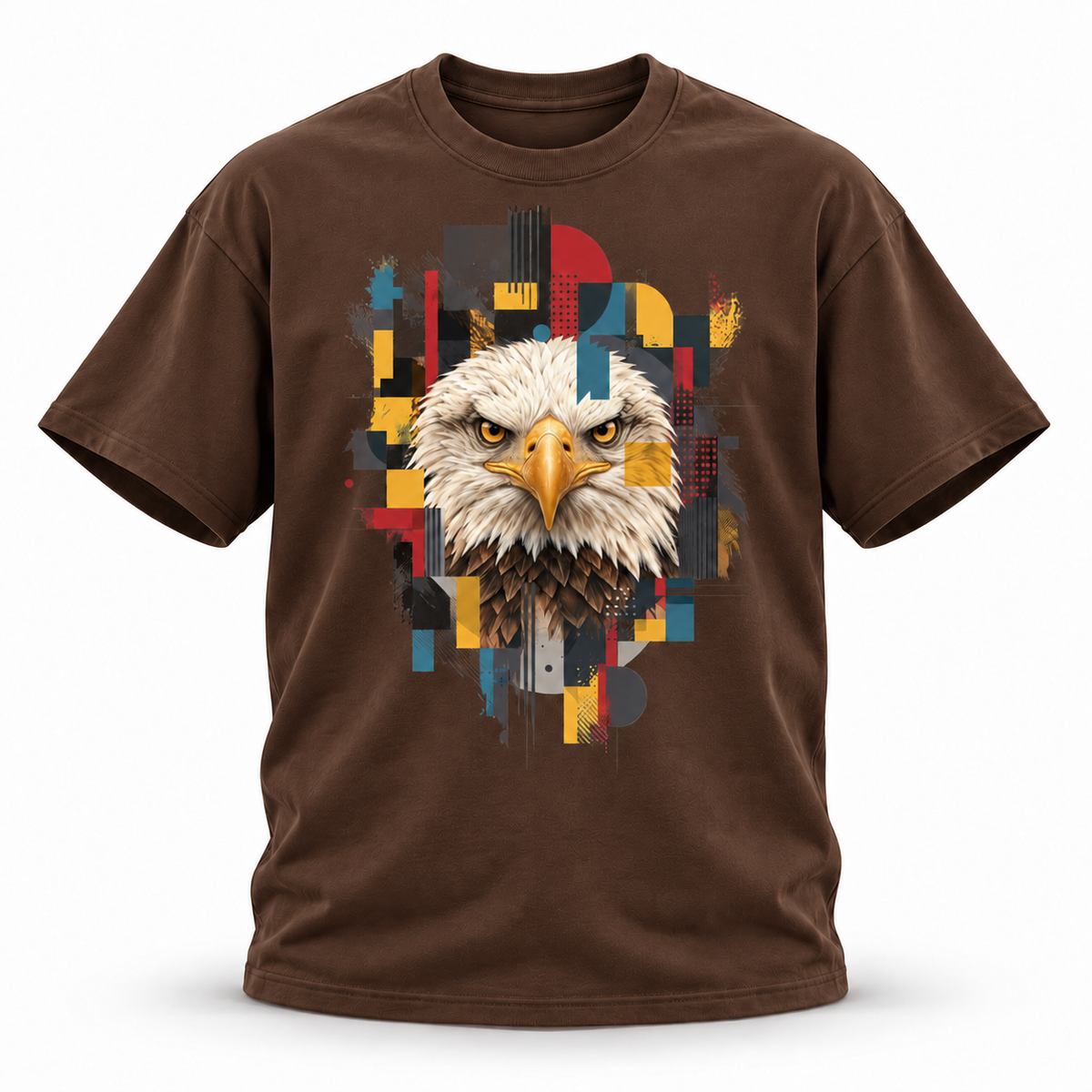 19SEVEN7 — Eagle Mosaic Oversized Tee — Coffee, front; 3D ghost mannequin mockup