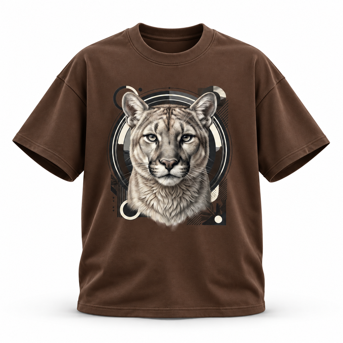 19SEVEN7 Northern Sentinel Coffee T-shirt with cougar artwork, front view