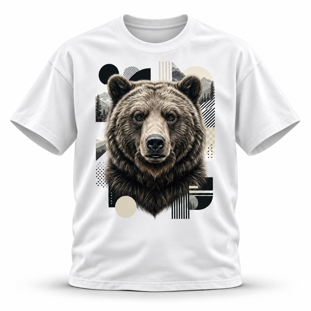 19SEVEN7 Northern Sentinel White T-shirt with grizzly artwork, front view