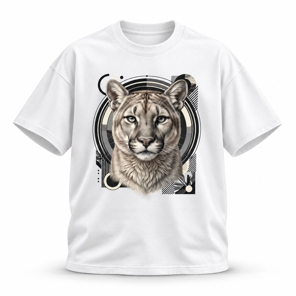19SEVEN7 Northern Sentinel White T-shirt with cougar artwork, front view