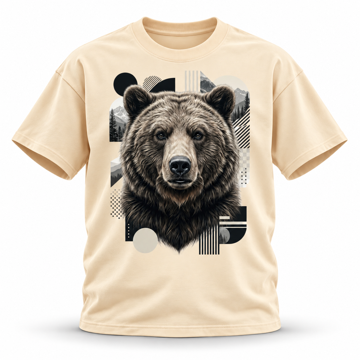 19SEVEN7 Northern Sentinel Apricot T-shirt with grizzly artwork, front view