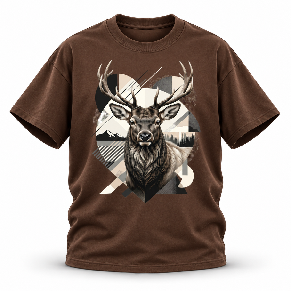 19SEVEN7 Northern Sentinel Coffee T-shirt with elk artwork, front view