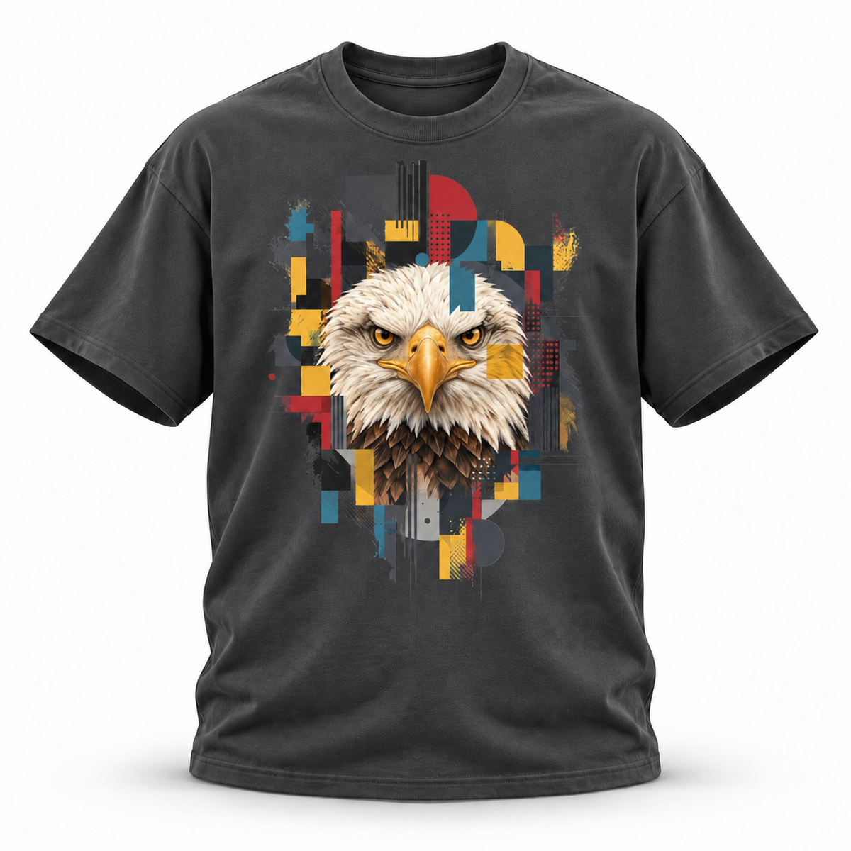 19SEVEN7 — Eagle Mosaic Oversized Tee — Dark Gray, front; 3D ghost mannequin mockup