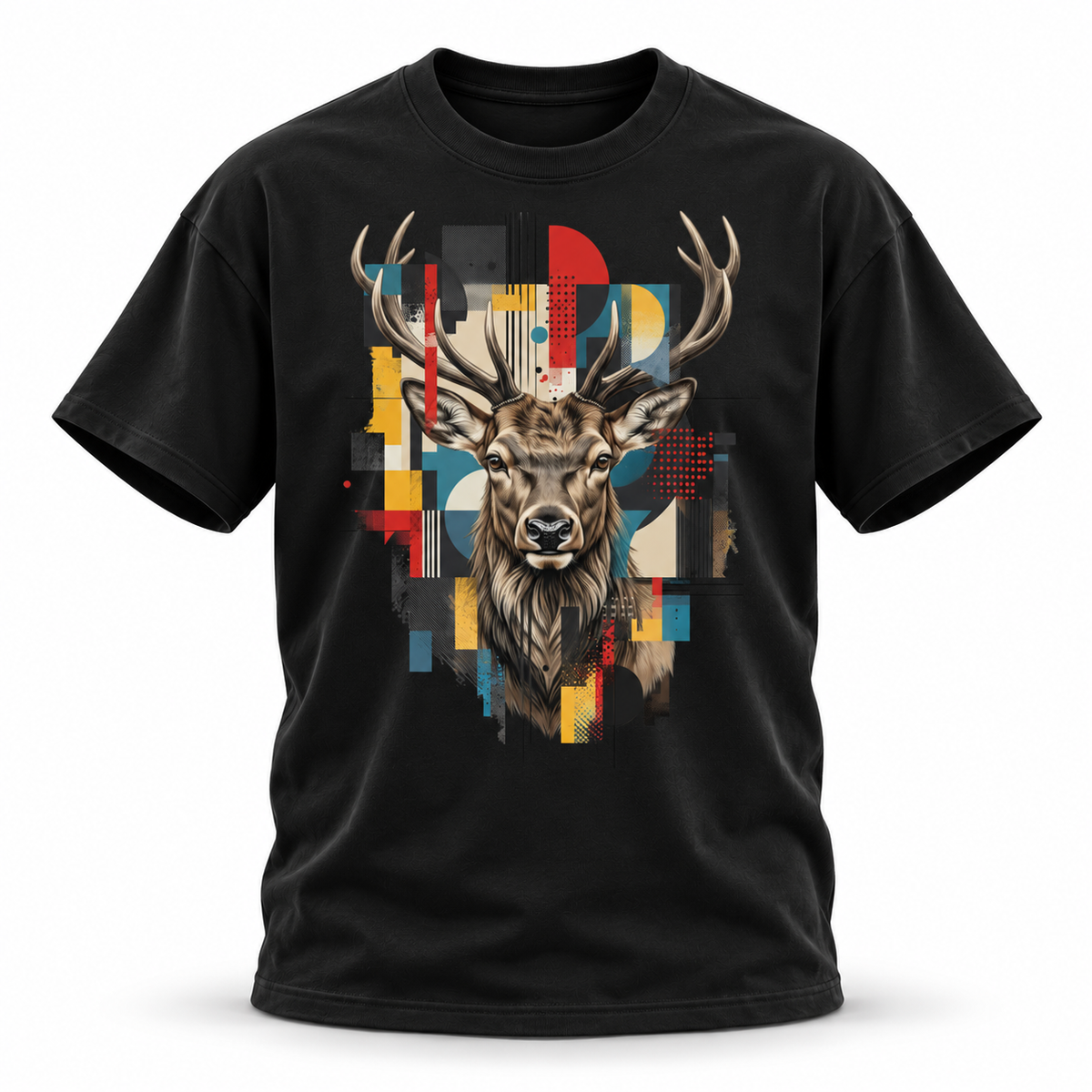 19SEVEN7 — Elk Mosaic Oversized Tee — Black, front; 3D ghost mannequin mockup
